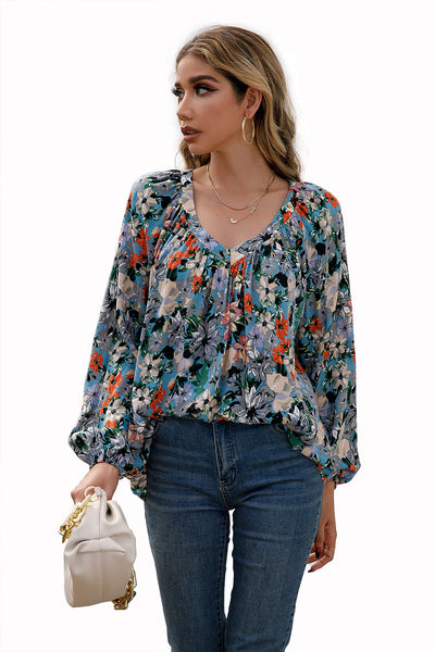 Blusa Floral Suelta Manga Larga Escote en V - Image 25