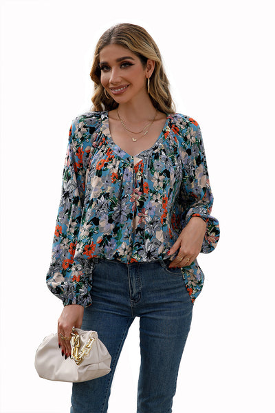 Blusa Floral Suelta Manga Larga Escote en V - Image 26