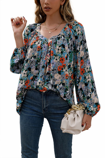 Blusa Floral Suelta Manga Larga Escote en V - Image 27