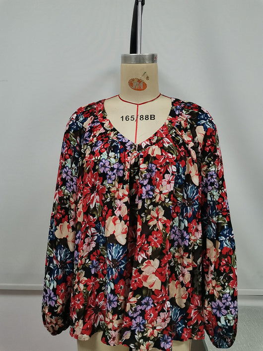 Blusa Floral Suelta Manga Larga Escote en V - Image 29
