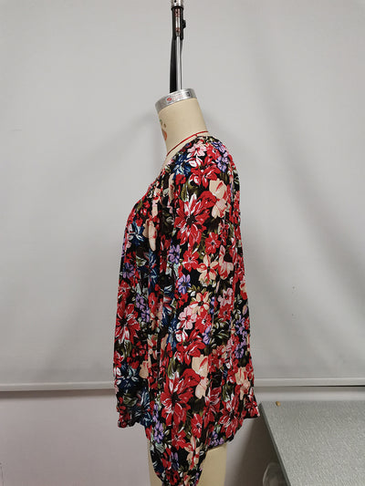 Blusa Floral Suelta Manga Larga Escote en V - Image 30