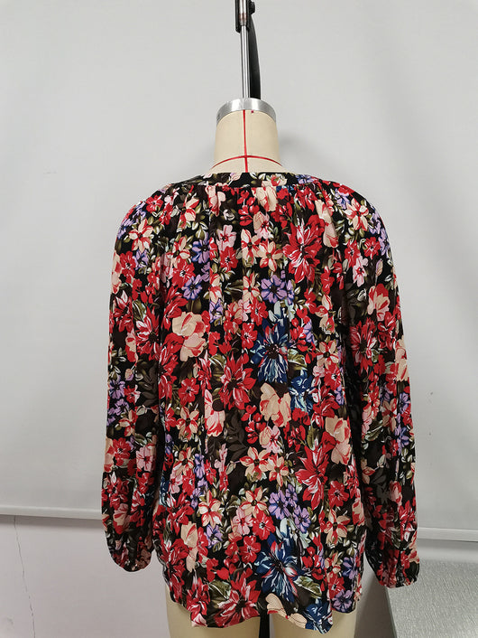 Blusa Floral Suelta Manga Larga Escote en V - Image 31