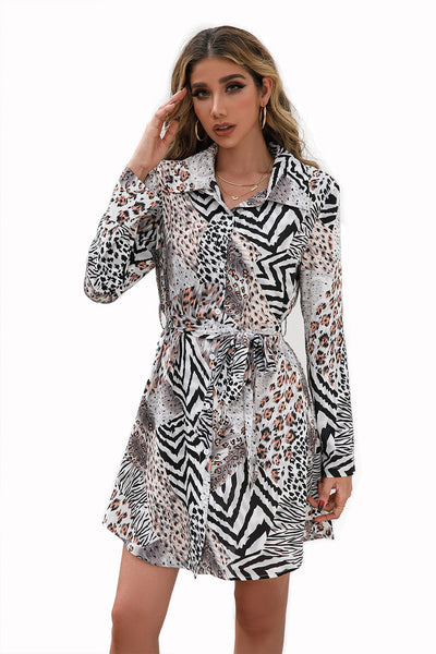 Camisa Estampada Entallada con Cinturón y Solapa Clásica - Image 13