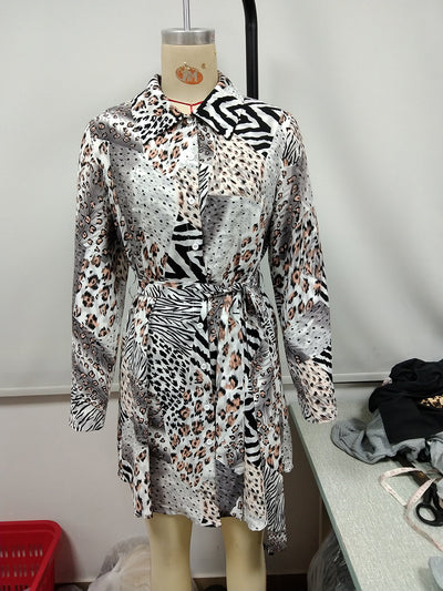Camisa Estampada Entallada con Cinturón y Solapa Clásica - Image 18