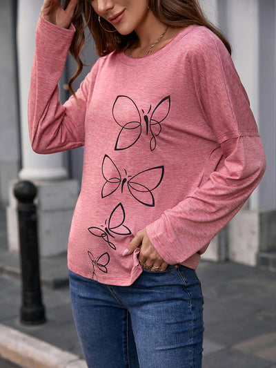 Blusa Suelta de Cuello Redondo Manga Larga con Estampado para Mujer - Image 12