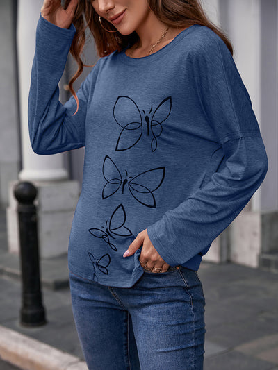 Blusa Suelta de Cuello Redondo Manga Larga con Estampado para Mujer - Image 17