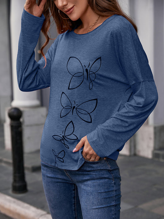 Blusa Suelta de Cuello Redondo Manga Larga con Estampado para Mujer - Image 17