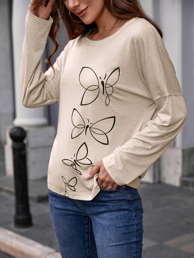 Blusa Suelta de Cuello Redondo Manga Larga con Estampado para Mujer - Image 22