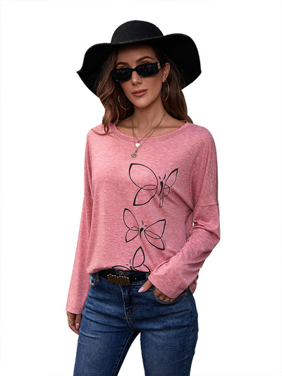 Blusa Suelta de Cuello Redondo Manga Larga con Estampado para Mujer - Image 23