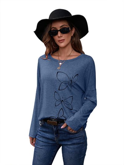 Blusa Suelta de Cuello Redondo Manga Larga con Estampado para Mujer - Image 28