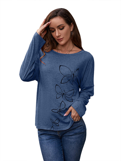 Blusa Suelta de Cuello Redondo Manga Larga con Estampado para Mujer - Image 31