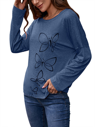 Blusa Suelta de Cuello Redondo Manga Larga con Estampado para Mujer - Image 32