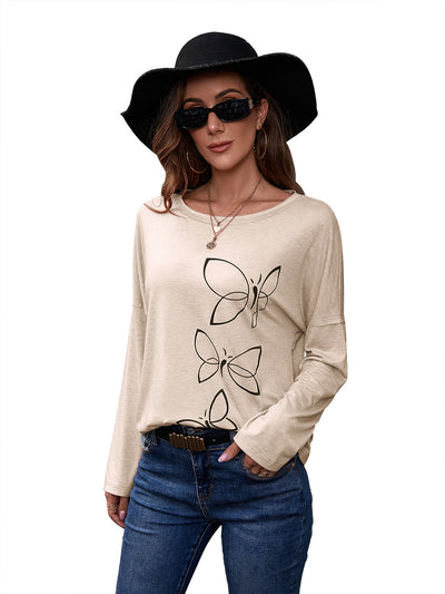 Blusa Suelta de Cuello Redondo Manga Larga con Estampado para Mujer - Image 33