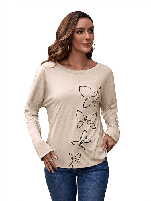 Blusa Suelta de Cuello Redondo Manga Larga con Estampado para Mujer - Image 35