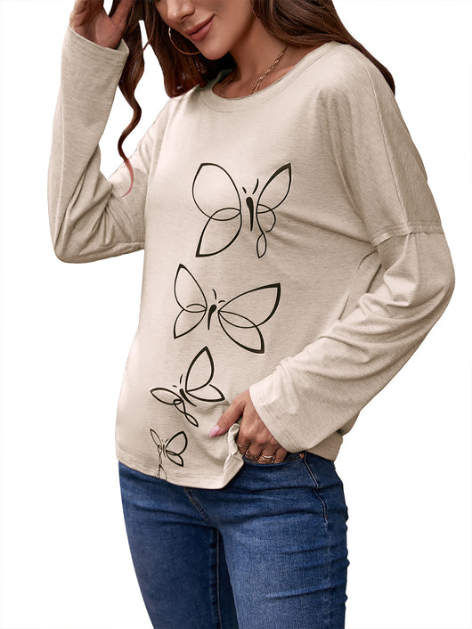 Blusa Suelta de Cuello Redondo Manga Larga con Estampado para Mujer - Image 37