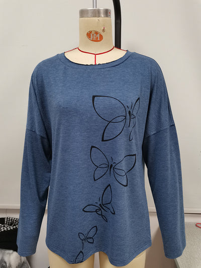 Blusa Suelta de Cuello Redondo Manga Larga con Estampado para Mujer - Image 38