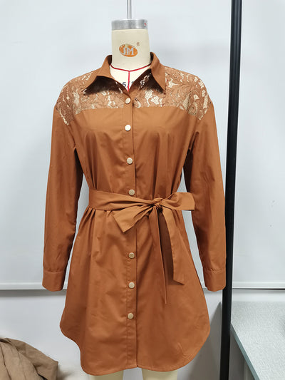 Blusa Elegante Manga Larga con Panel de Encaje Ajustada - Image 17