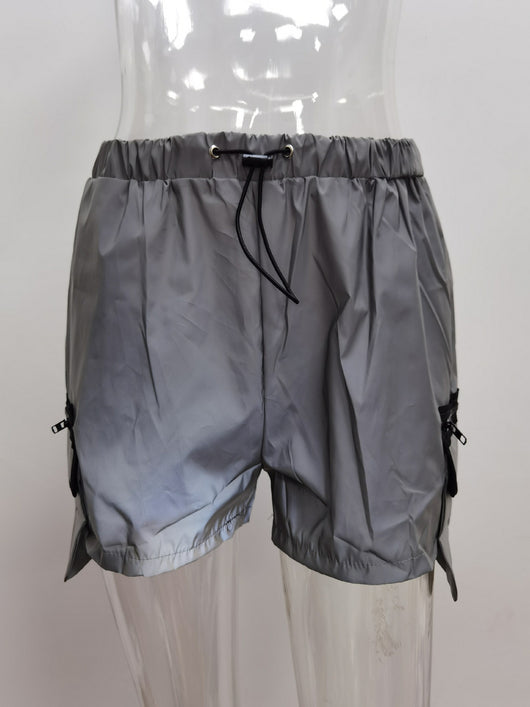 Pantalones Cortos Reflectantes Efecto Cromático Pierna Ancha Estilo Europeo - Image 8