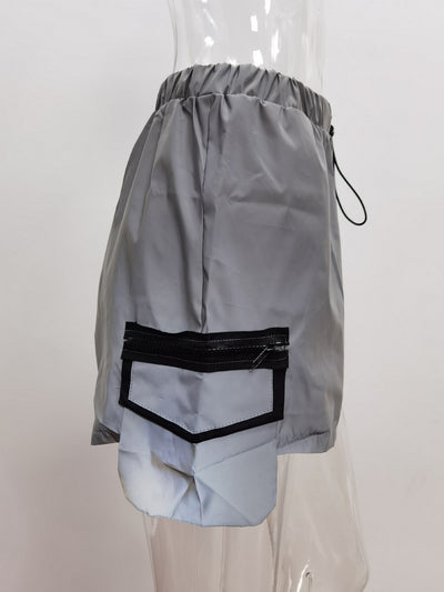 Pantalones Cortos Reflectantes Efecto Cromático Pierna Ancha Estilo Europeo - Image 9