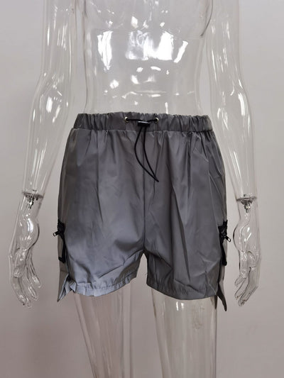 Pantalones Cortos Reflectantes Efecto Cromático Pierna Ancha Estilo Europeo - Image 11
