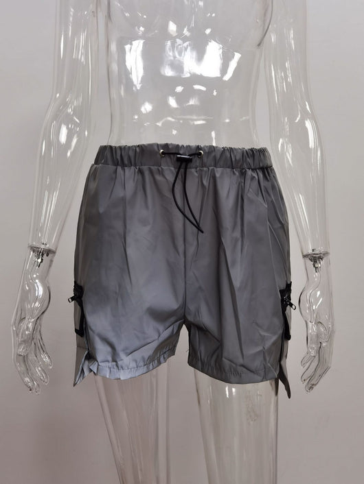 Pantalones Cortos Reflectantes Efecto Cromático Pierna Ancha Estilo Europeo - Image 11