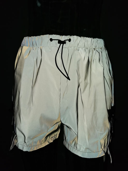 Pantalones Cortos Reflectantes Efecto Cromático Pierna Ancha Estilo Europeo - Image 13