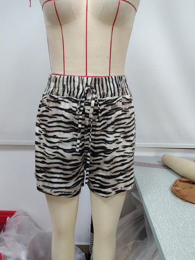Shorts Deportivos Cintura Alta con Estampado Leopardo y Cordón Ajustable - Image 37