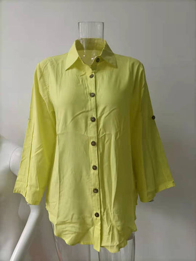 Blusa Suelta de Algodón y Lino con Botones para Mujer - Image 8