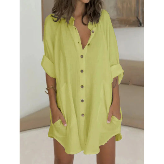 Blusa Suelta de Algodón y Lino con Botones para Mujer - Image 12