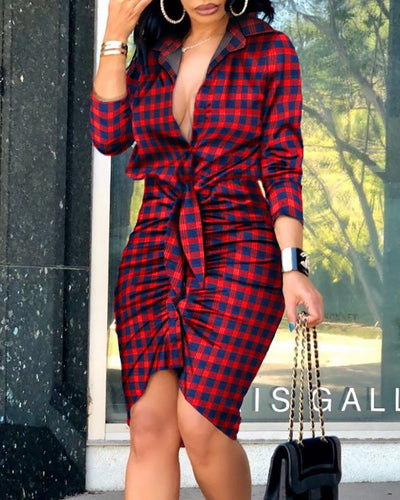 Vestido Camisero Mujer Cuello V Manga Larga Color Sólido - Image 29