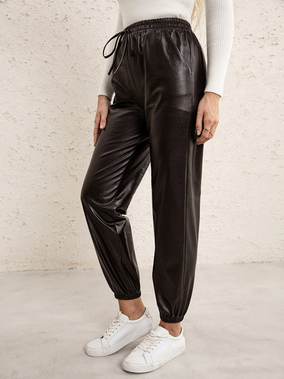 Pantalones de Cuero PU para Mujer con Cintura Elástica Versátil - Image 10
