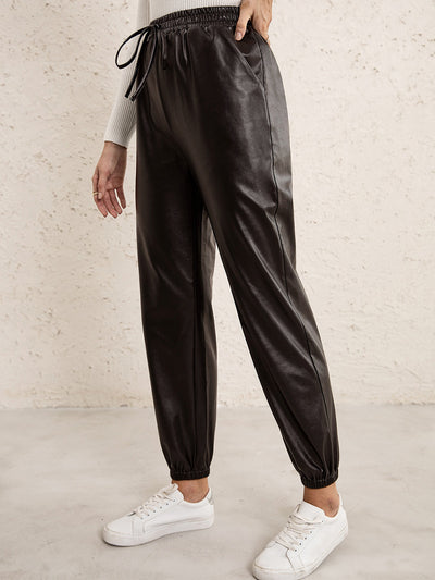 Pantalones de Cuero PU para Mujer con Cintura Elástica Versátil - Image 11