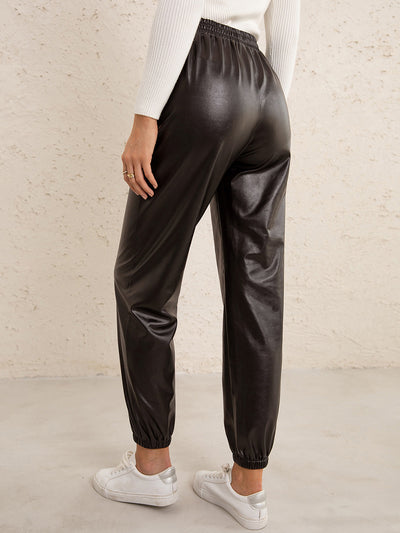 Pantalones de Cuero PU para Mujer con Cintura Elástica Versátil - Image 12