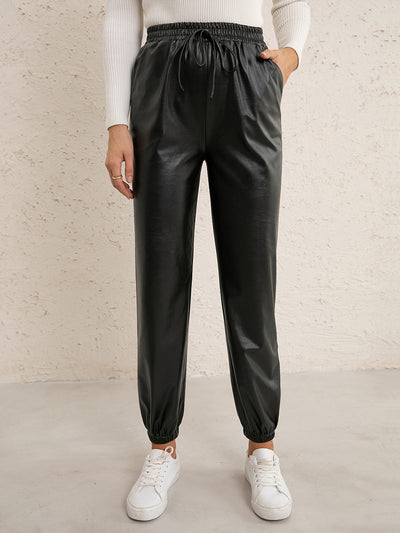 Pantalones de Cuero PU para Mujer con Cintura Elástica Versátil - Image 14