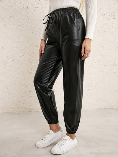 Pantalones de Cuero PU para Mujer con Cintura Elástica Versátil - Image 15