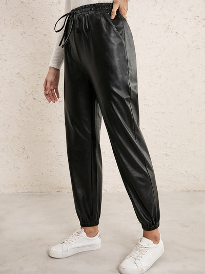 Pantalones de Cuero PU para Mujer con Cintura Elástica Versátil - Image 16