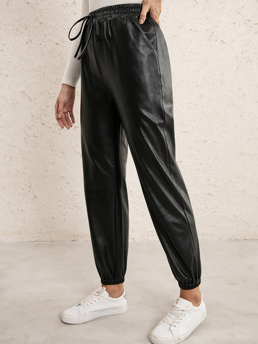 Pantalones de Cuero PU para Mujer con Cintura Elástica Versátil - Image 16