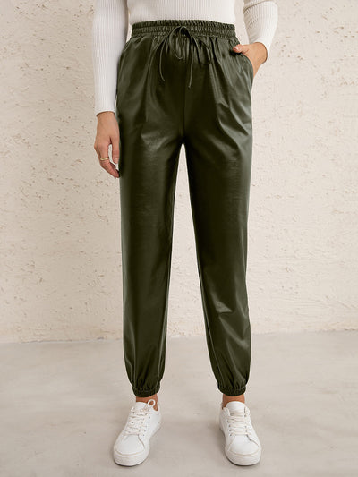 Pantalones de Cuero PU para Mujer con Cintura Elástica Versátil - Image 19