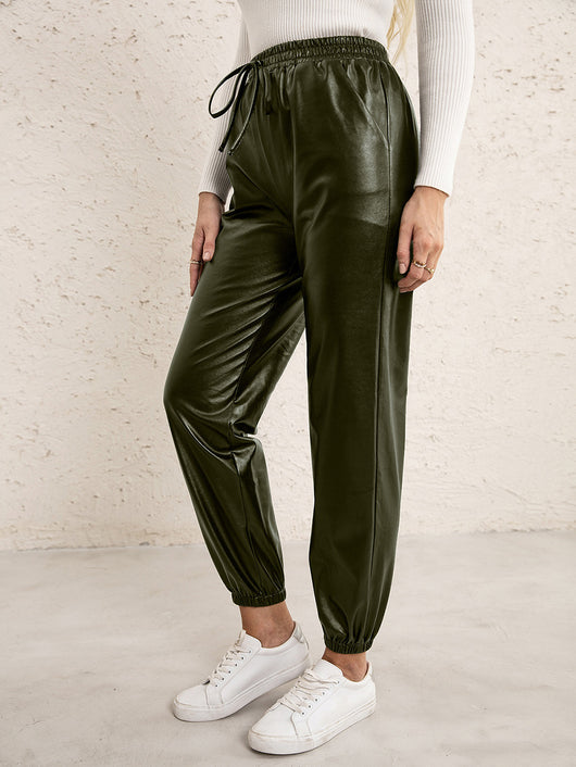 Pantalones de Cuero PU para Mujer con Cintura Elástica Versátil - Image 20
