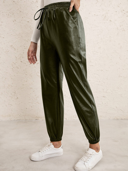 Pantalones de Cuero PU para Mujer con Cintura Elástica Versátil - Image 21