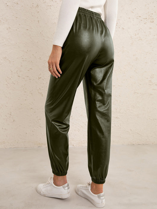 Pantalones de Cuero PU para Mujer con Cintura Elástica Versátil - Image 22