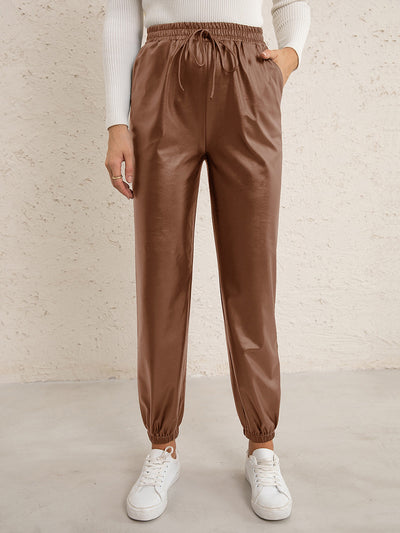 Pantalones de Cuero PU para Mujer con Cintura Elástica Versátil - Image 24