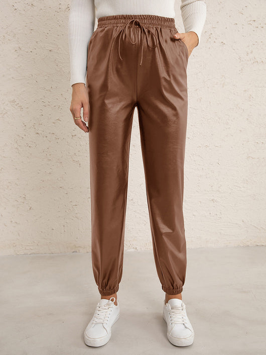 Pantalones de Cuero PU para Mujer con Cintura Elástica Versátil - Image 24