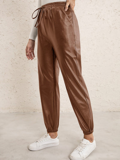 Pantalones de Cuero PU para Mujer con Cintura Elástica Versátil - Image 25
