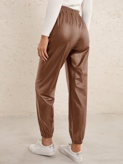 Pantalones de Cuero PU para Mujer con Cintura Elástica Versátil - Image 26