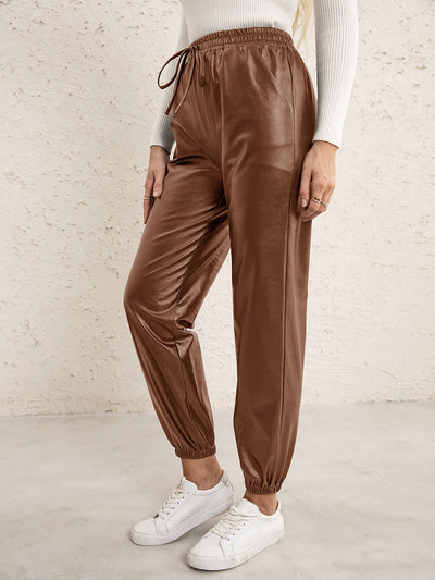 Pantalones de Cuero PU para Mujer con Cintura Elástica Versátil - Image 27