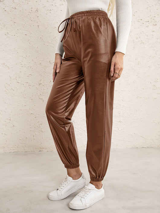 Pantalones de Cuero PU para Mujer con Cintura Elástica Versátil - Image 27