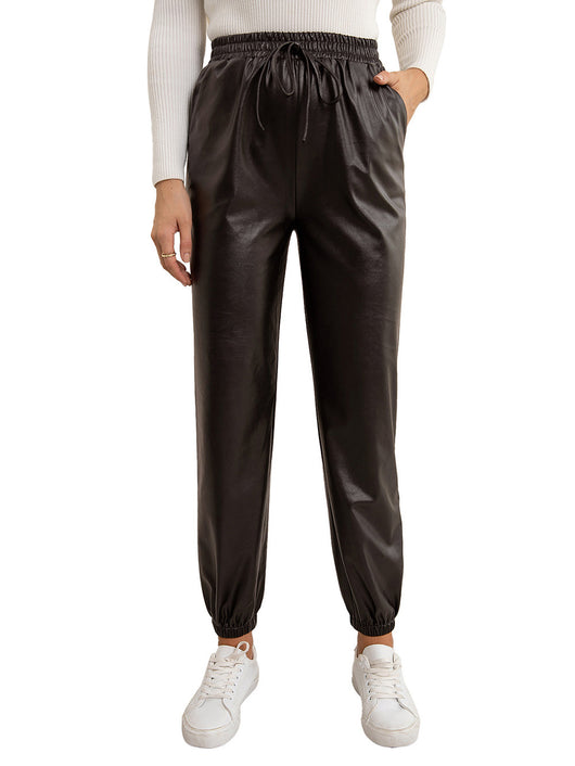 Pantalones de Cuero PU para Mujer con Cintura Elástica Versátil - Image 29