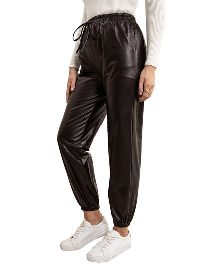 Pantalones de Cuero PU para Mujer con Cintura Elástica Versátil - Image 30