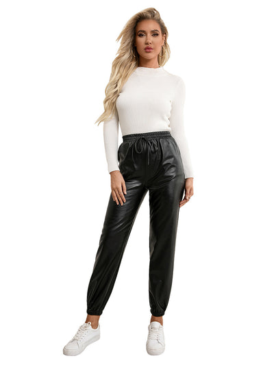 Pantalones de Cuero PU para Mujer con Cintura Elástica Versátil - Image 33